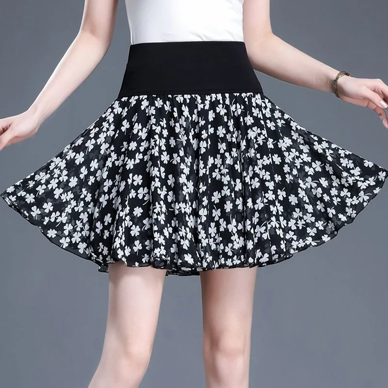 

Short Chiffon Floral in Summer 2023 New Style High Waist Belly Slim A-shaped Faldas Fashion Clothes for Women Skirts