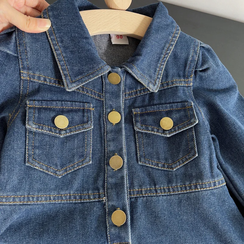  فستان بناتي من قماش الدنيم لخريف 2025 بأكمام طويلة فستان جينز أزرق غير رسمي مناسب للأطفال الصغار من عمر 1 إلى 8 سنوات #3