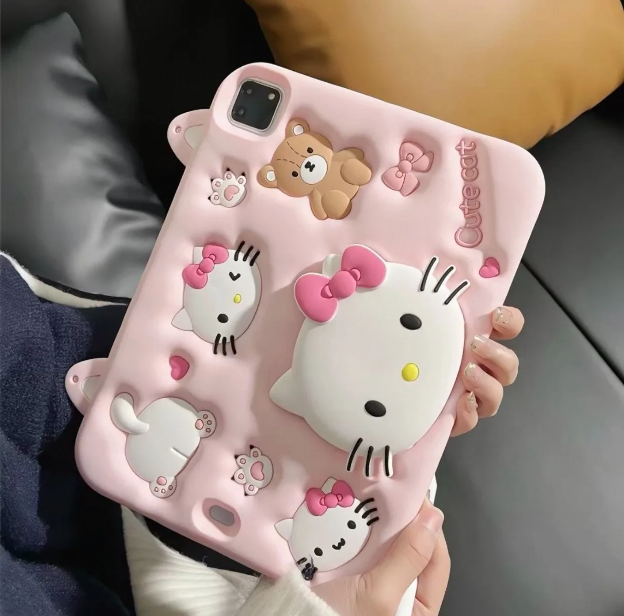 Linda Funda de Silicona de Cuerpo Completo de Sanrio HelloKitty para iPad 9.7 10.2 11 Air 7 Pro 11, Regalos de Anime Kawaii, Juguetes