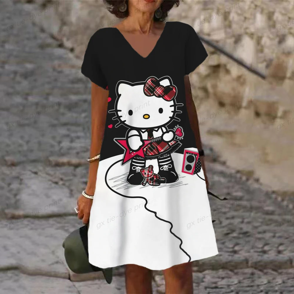 

Hello Kitty Large Measurement Dresses Woman Spring Summer Vintage Dress for Women Clothing Evening Gown Women's Sundress Skirts