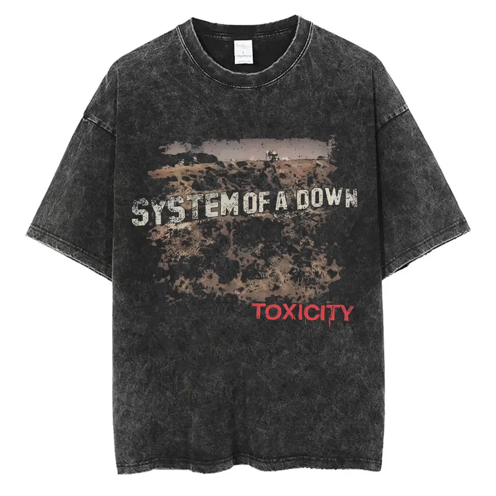

Washed Vintage System of A Down Toxicity Album Graphic T-shirt Men Women Rock Alternative Metal T Shirts Male Oversized T-shirts