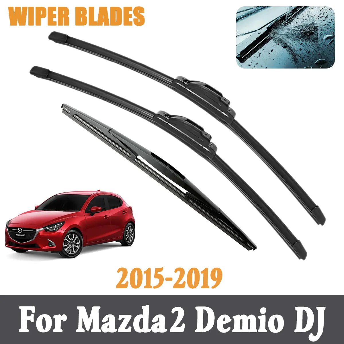 

3PCS Front Rear Wiper Blades Brushes For Mazda 2 Demio DJ 2015-2019 Accessories Window Windscreen Windshield