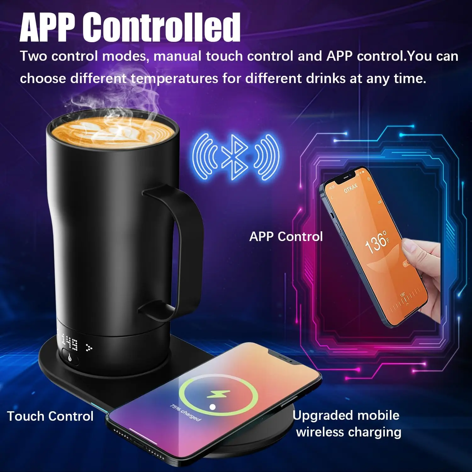 Smart Self Heating Coffee Mug 18 Oz Temperature Control Heated Coffee Mug App Controlled Warmer Mug 5-10 Hour LED Display