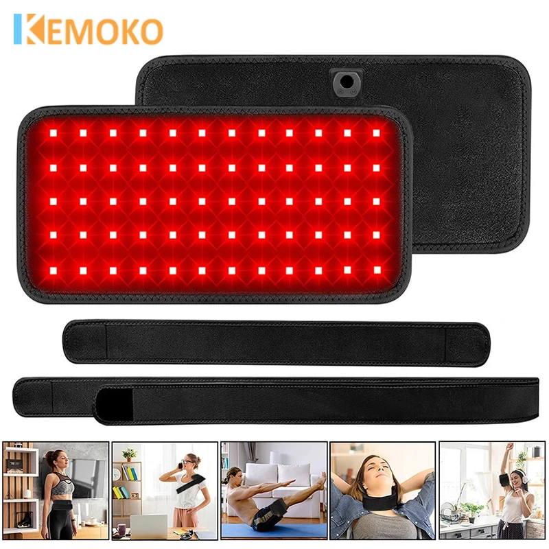 

60 LEDs Red Infrared Light Therapy Belt 850nm 660nm Back Burn Fat Wrap Slimming Machine for Body Knee Hands Feet Waist Heat Pad