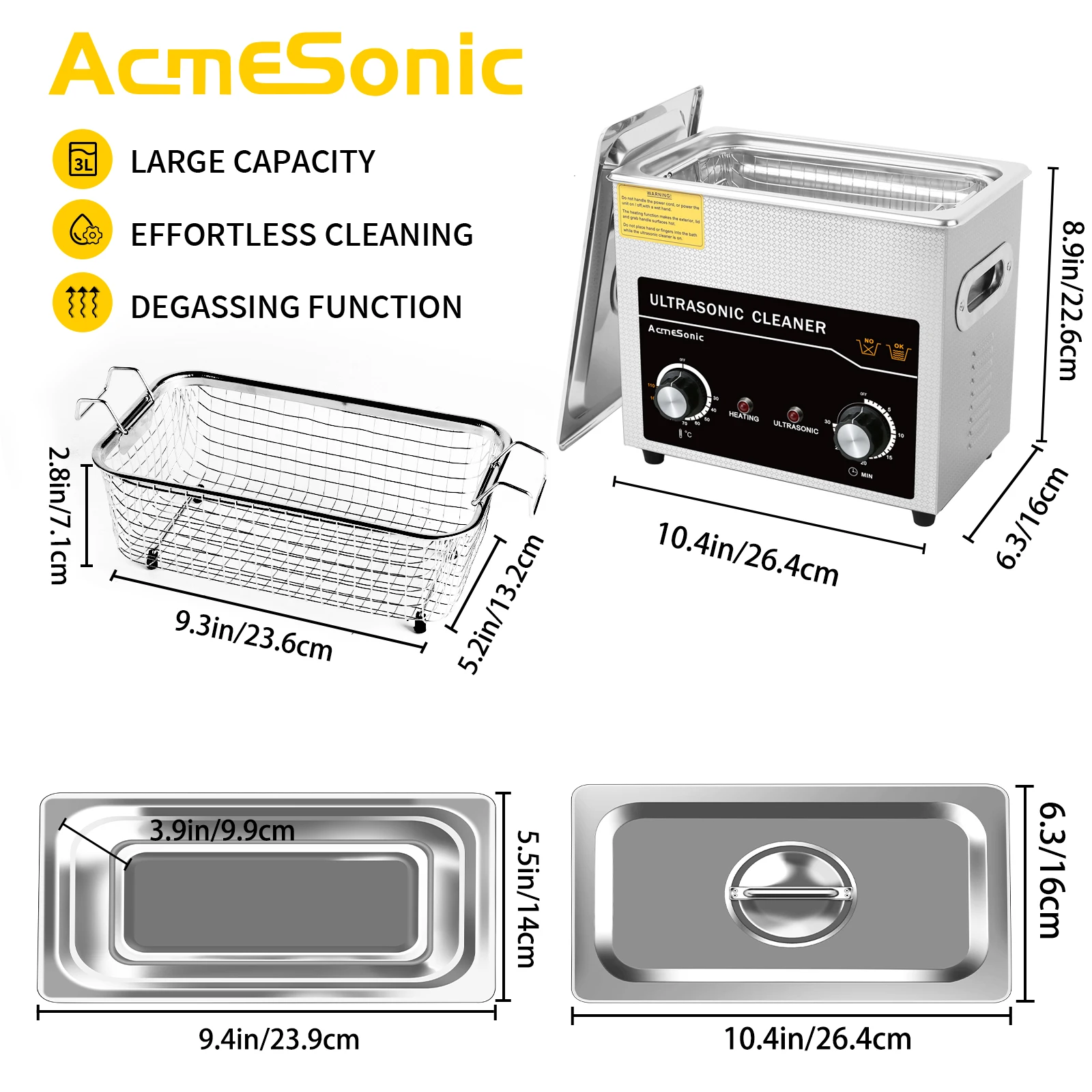 ACMESONIC Ultrasonic Cleaner Factory A3L 40kHz 120W Professional Efficient Multi-purpose Industrial Ultrasonic Cleaning Machine