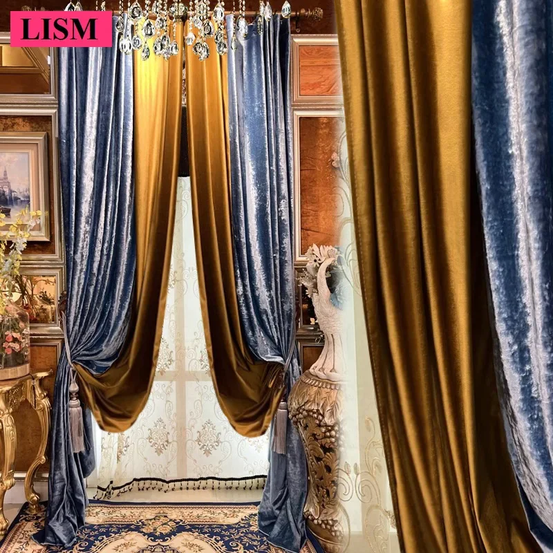 

Custom French Luxury Curtains For Living Room Bedroom Blue Thickened Color Matching Window Blackout Velvet Decor Jacquard Tulle