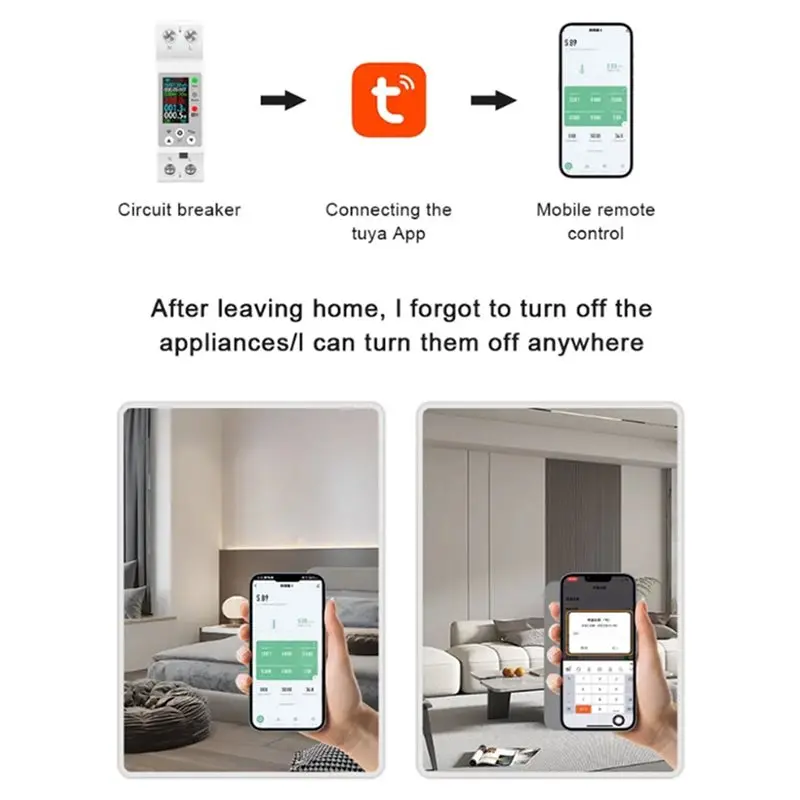 AAAEL-LCD Energy Meter KWH Tuya Wifi Smart Circuit Breaker 63A Remote Control Monitor Overload Protection Auto-Reclosing