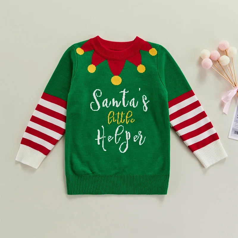 

Kids Cozy Round Neck Christmas Jacquard Sweater with Long Sleeves - Trendy Pullover Knitwear for Casual Wear