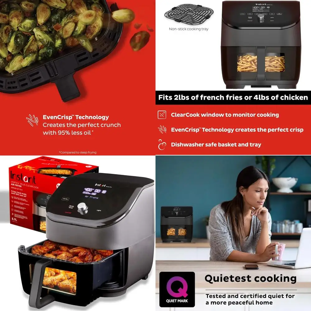 

6-Qt Instant Pot Vortex Plus Air Fryer with Clear Lid, Custom Programs, Multi-Function Cooking, Black