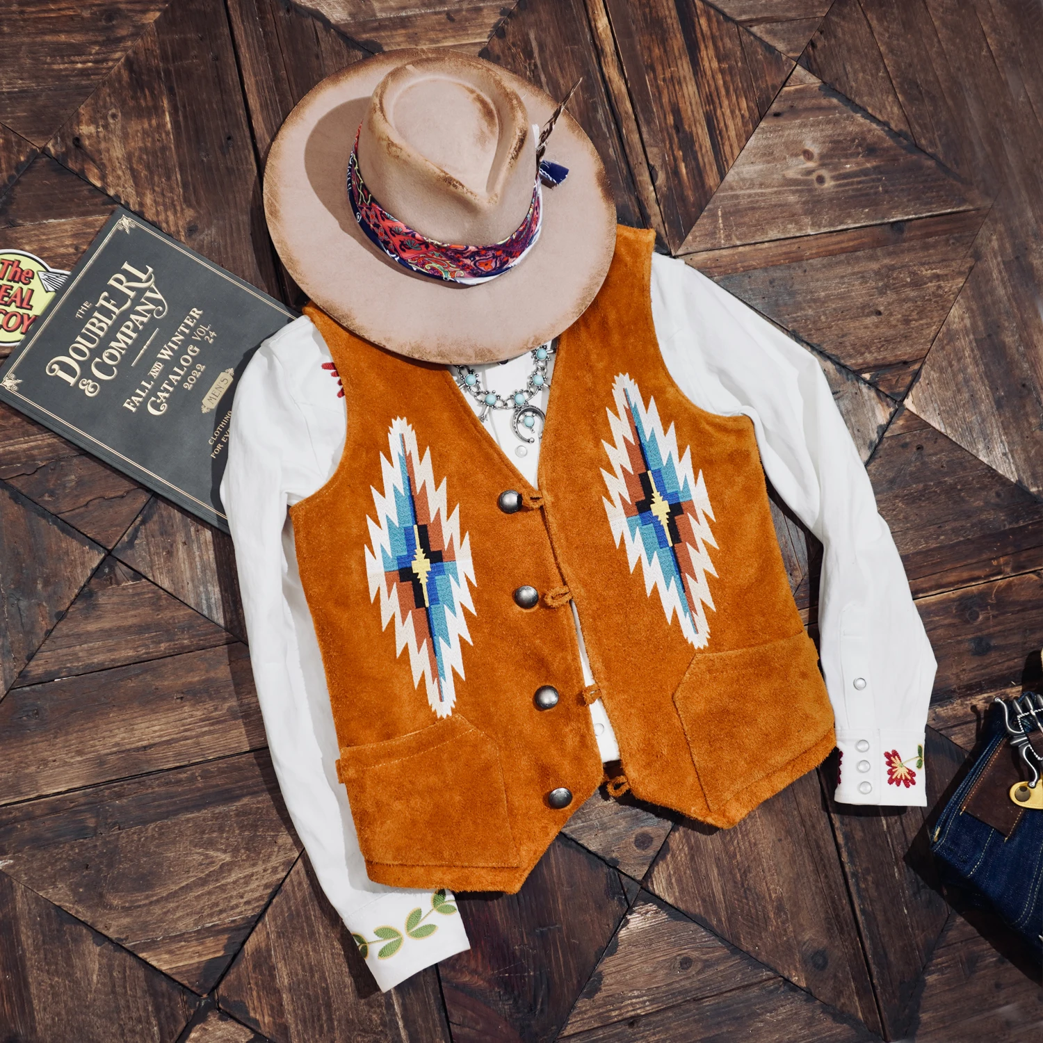 Navajo Embroidered Vintage Motorcycle Jacket Top Layer Cowhide Leather Warmth Outerwear Men's Fashion Autumn Wear