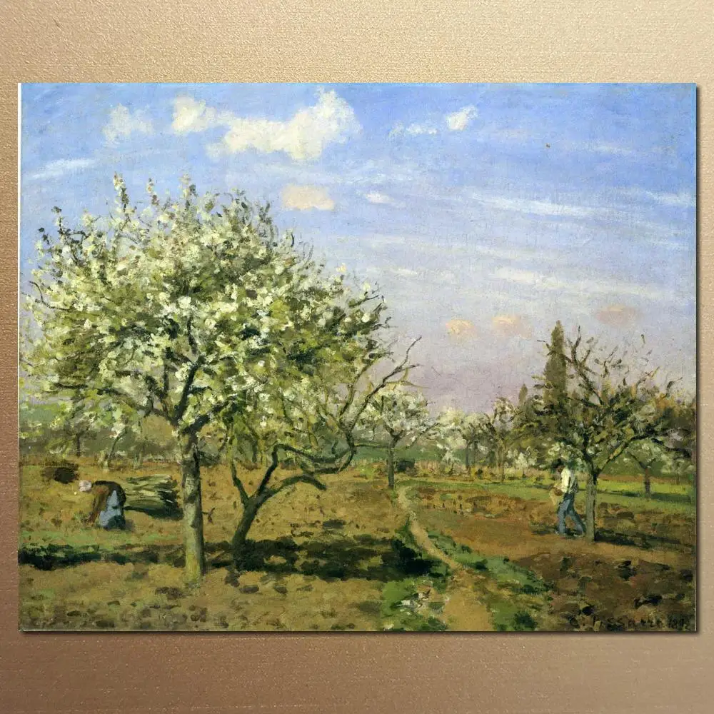 

Orchard in Blossom Canvas Wall Art Handmade Camille Pissarro Oil Painting Modern Impressionist Trees Artwork Living Room Decor