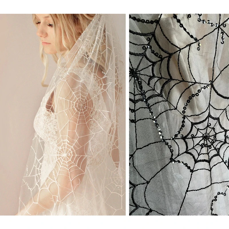 

Однослойная паутина с блестками, свадебная фата с расческой, аксессуары, длинная, белая, черная для невесты, уникальная паутина в соборе