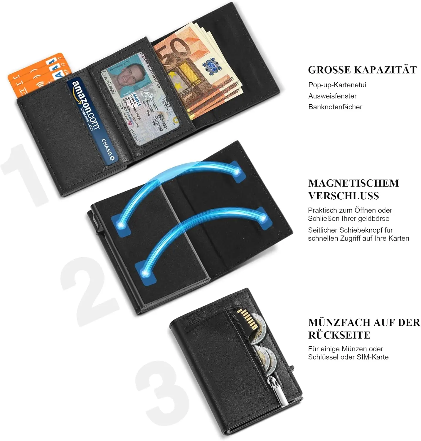 New Slim Wallet for Men, Mini Wallet with Coin Compartment, RFID Protection and ID Window Credit Card Holder