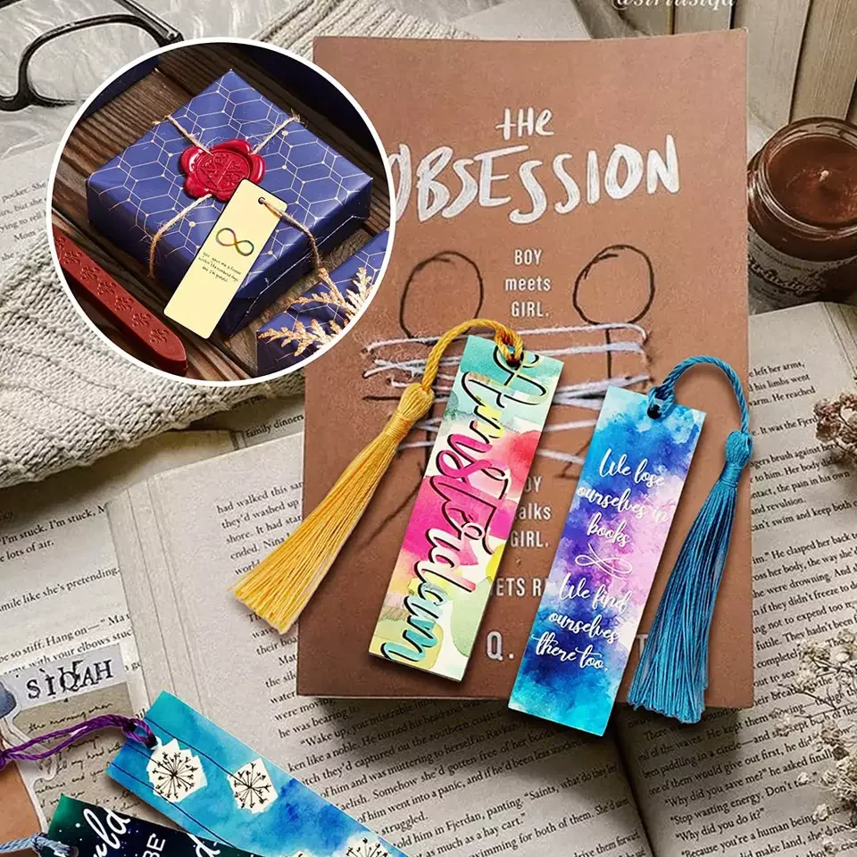 30Pcs Double Sides Print MDF Wood Sublimation Blank Bookmarks Sublimation Blank Products DIY Bookmark with Tassels