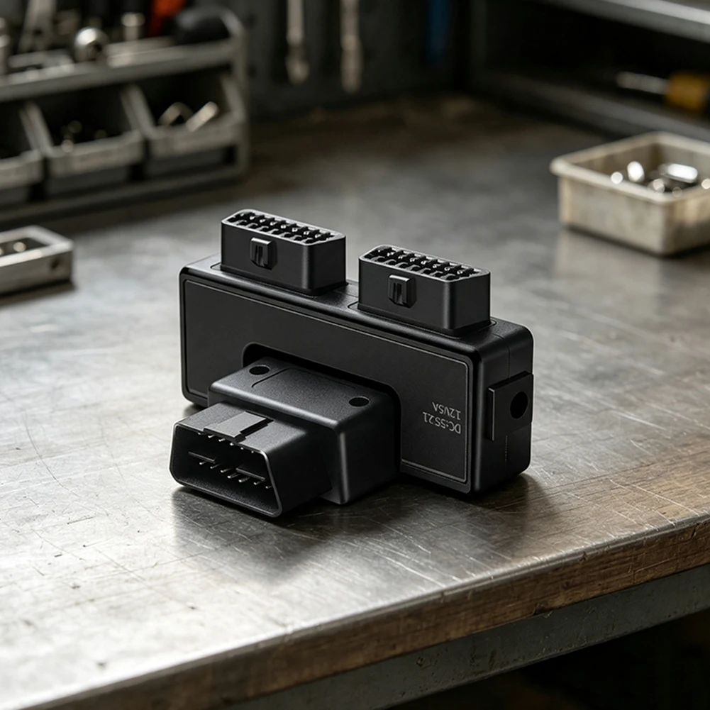 16-Pin For OBD2 Splitter Cable with DC5521 Male Connector Enables Concurrent Use of Multiple Diagnostic Devices