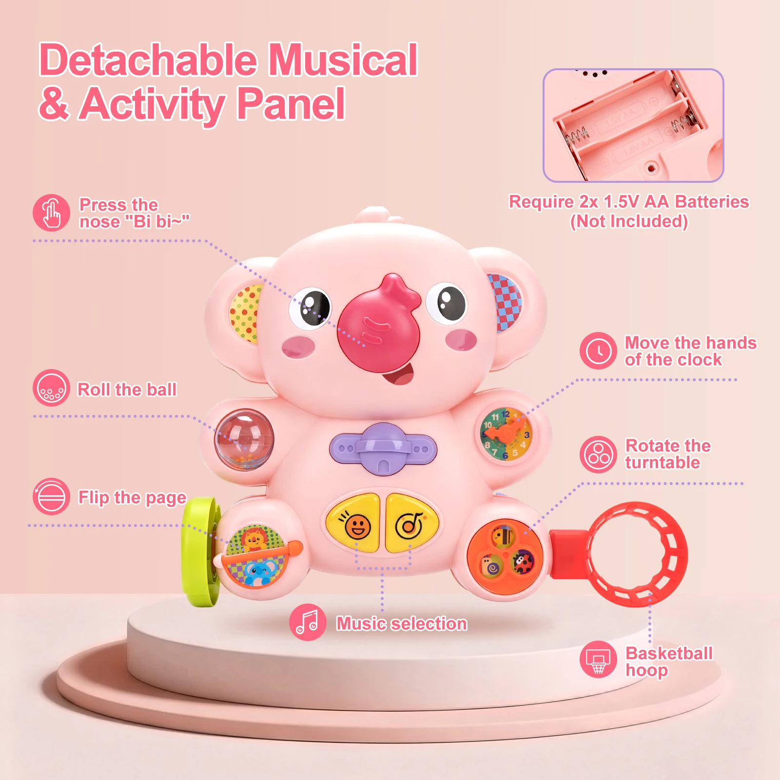 Baby Cartoon Activity Table&Push Walker 2in1 Toy with Music Multifunction Activity Learning Walk Toddler Walker for 12M+ Infants