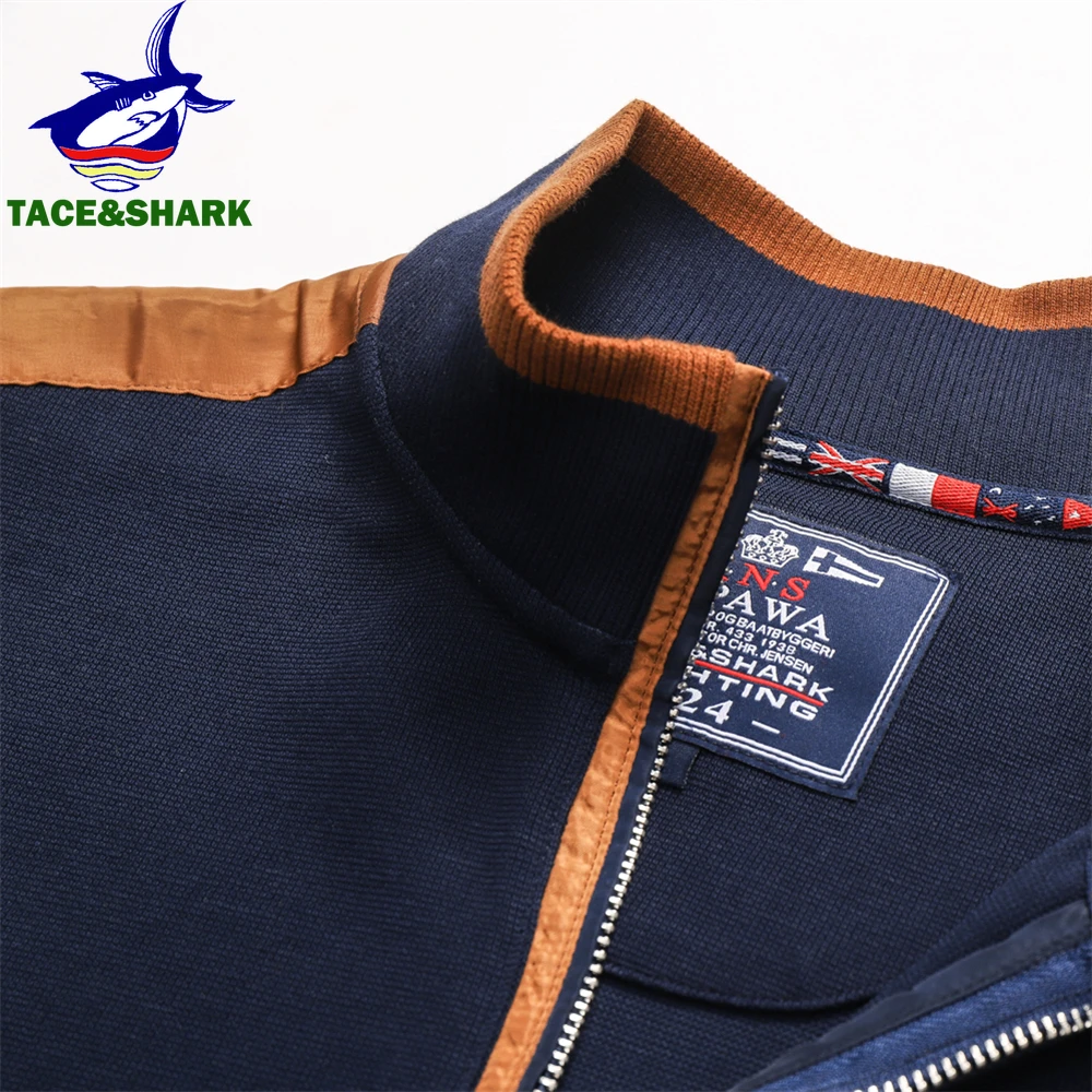 TACE&SHARK 2023 Casual Business Yellow Polo Shirt Pullover Half Zipper Patchwork Polo Shirt for Men Fashion Shark Embroidery