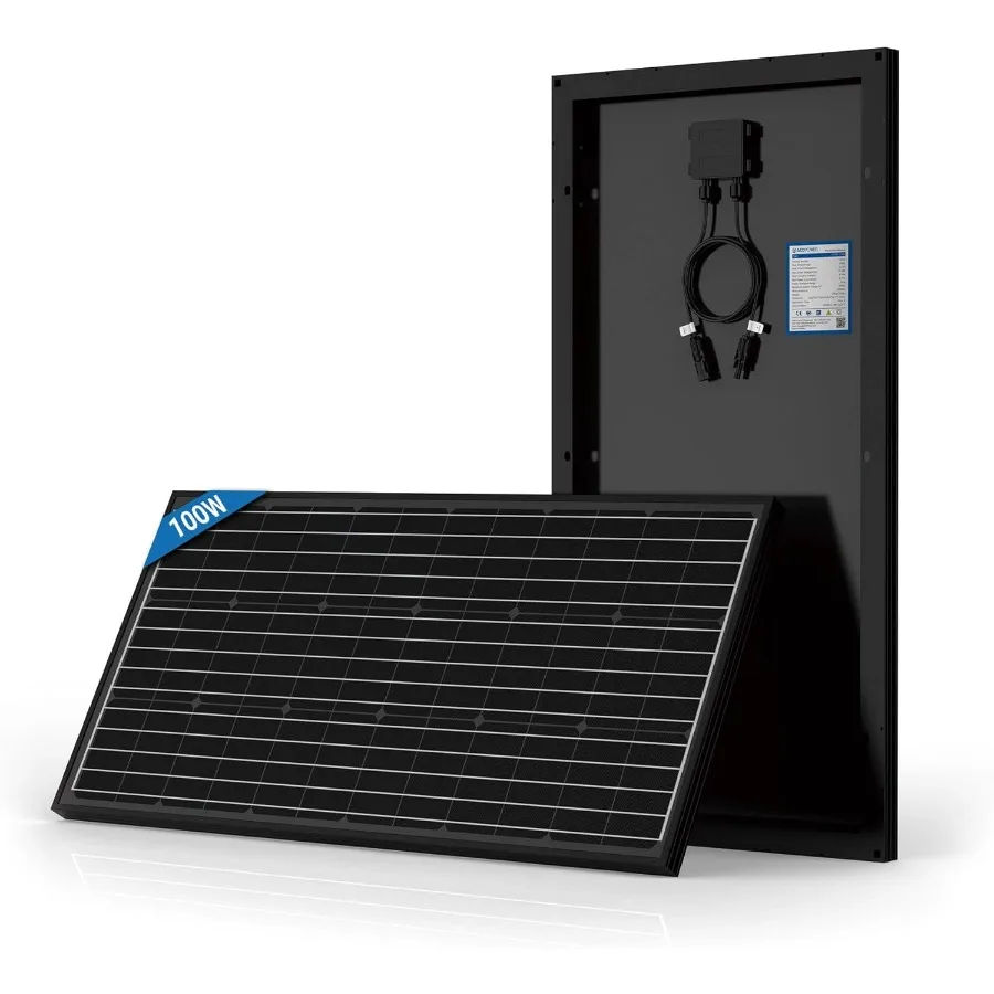

Solar Panel 100 Watt 12V Black Monocrystalline HighEfficiency Module Off Grid PV Power with Solar Connectors for Battery Chargi