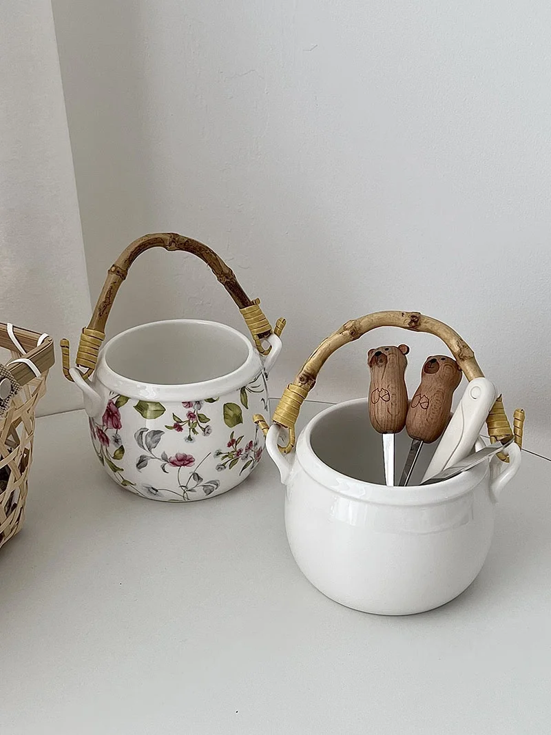 

Креативная бамбуковая корзина для хранения с ручкой, корзина для закусок, портативная корзина для столовых приборов и сахара, корзина Cerc