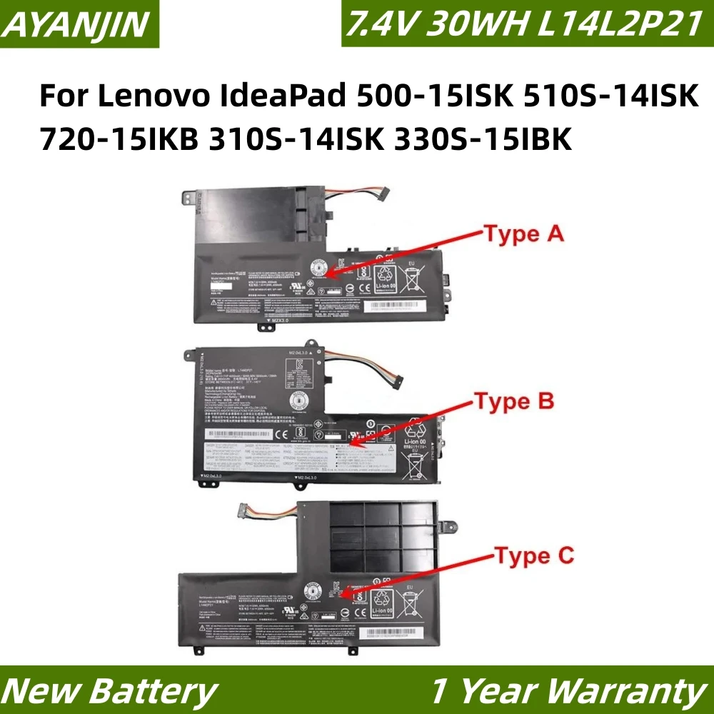 

L14M2P21 L14L2P21 7.4V 30WH Laptop Battery For Lenovo IdeaPad 500-15ISK 510S-14ISK 720-15IKB 310S-14ISK 330S-15IBK