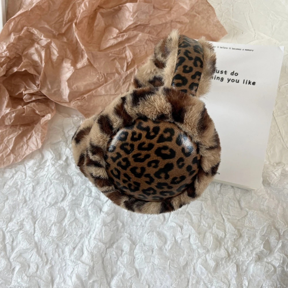 الشتاء النساء الفراء ليوبارد غطاء للأذنين الشتاء سميكة الدافئة Y2k اليابانية JK النساء غطاء للأذن حماية الدراجات سماعات الأذن اكسسوارات