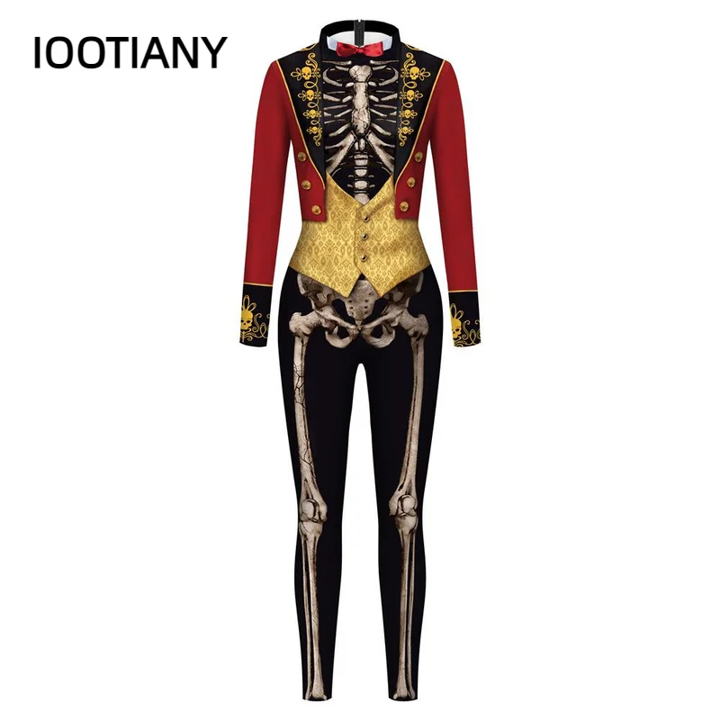 IOOTIAN donna/uomo Skull Skeleton stampato tuta spaventosa festa di Halloween Costume Cosplay tuta adulti Fitness tutina abiti