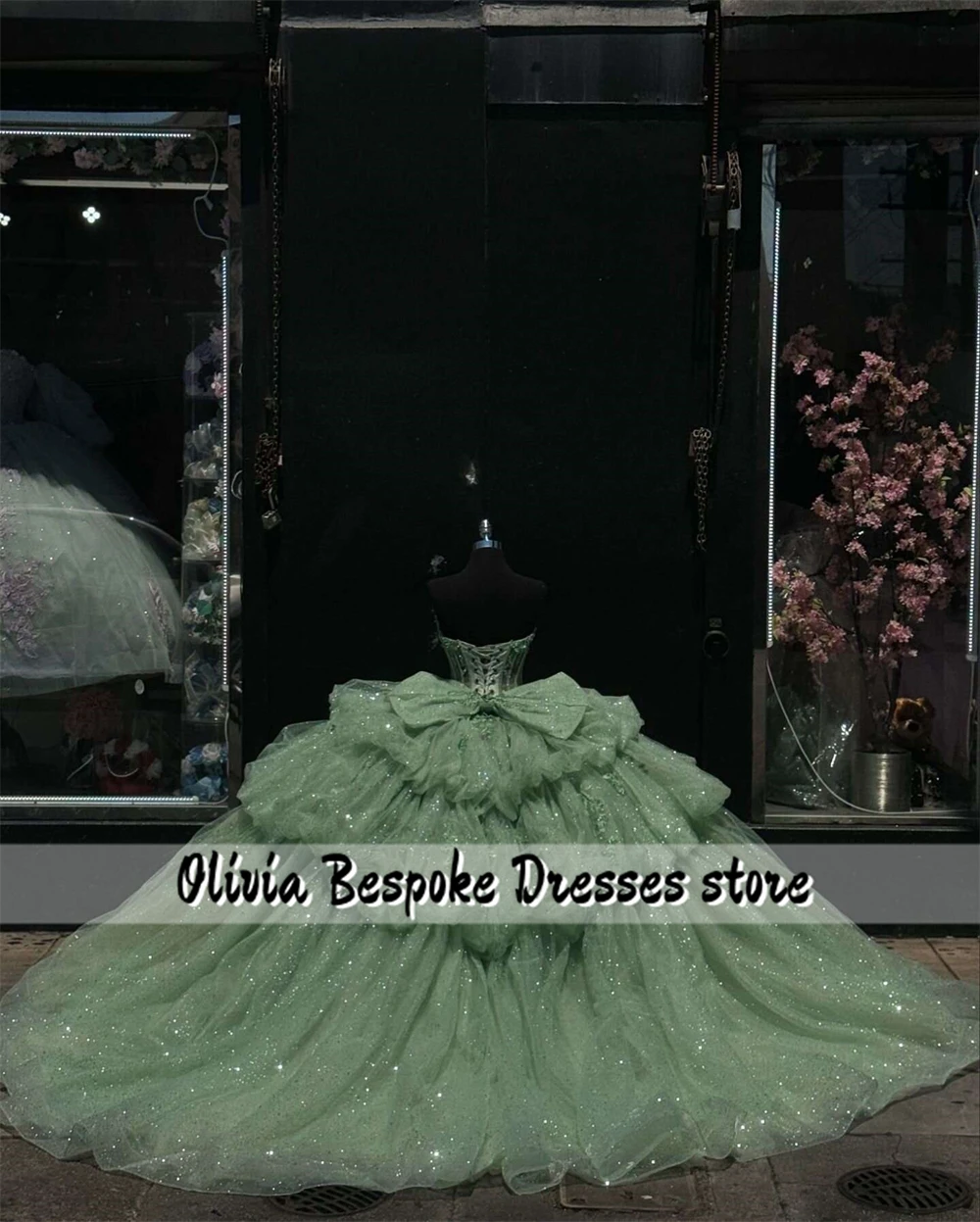 Pleasing Green Sweetheart Quinceanera Dresses Ball Gown Lace Applique With Bow Ruffle 15 Years Old Dress Graduation Customized