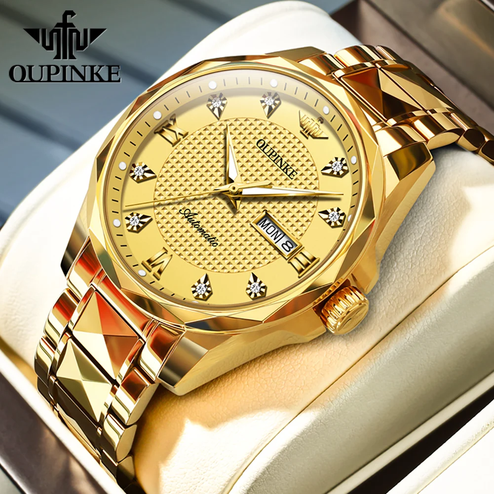 

OUPINKE 3243 Golden Watch Men Auto Date Deep Waterproof Waterproof High-quality Automatic Mechanical Men's Watch