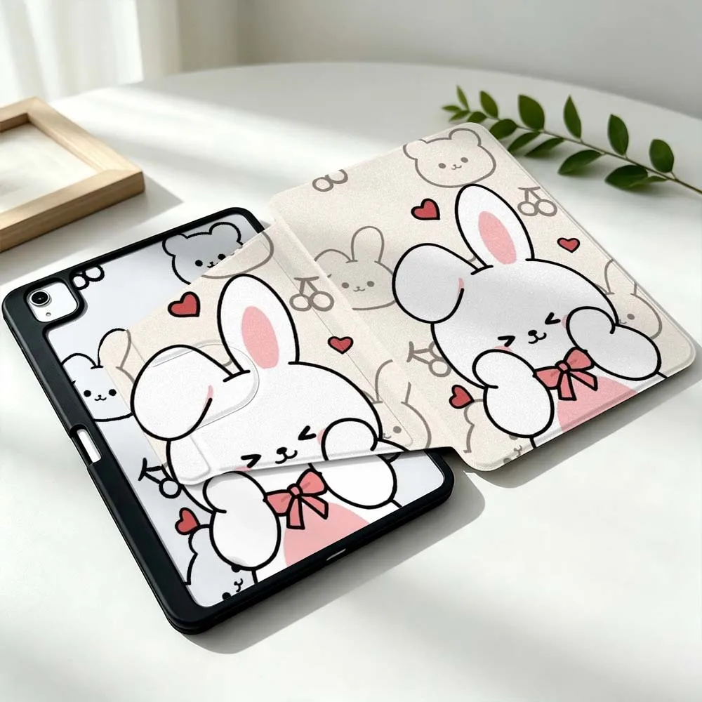 Cartoon Fun Rabbit For Samsung Galaxy Tab S11 S10 S9 S8 A11 FE Plus Ultra 360° Rotation Stylus Storage Tablet Case