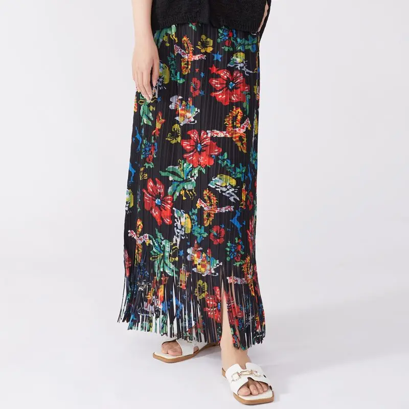 

2023 Summer New Pleated Half Skirt Women's Printed Retro Ethnic Commuter Pleated Skirt women skirt