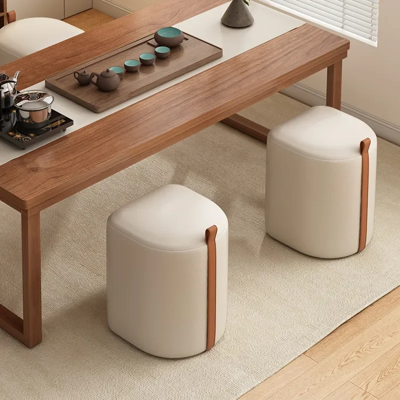 Modern Round Leather Stool Portable Soft Cushioned Footrest Small Coffee Table Ottoman for Living Room Dining Area Simple