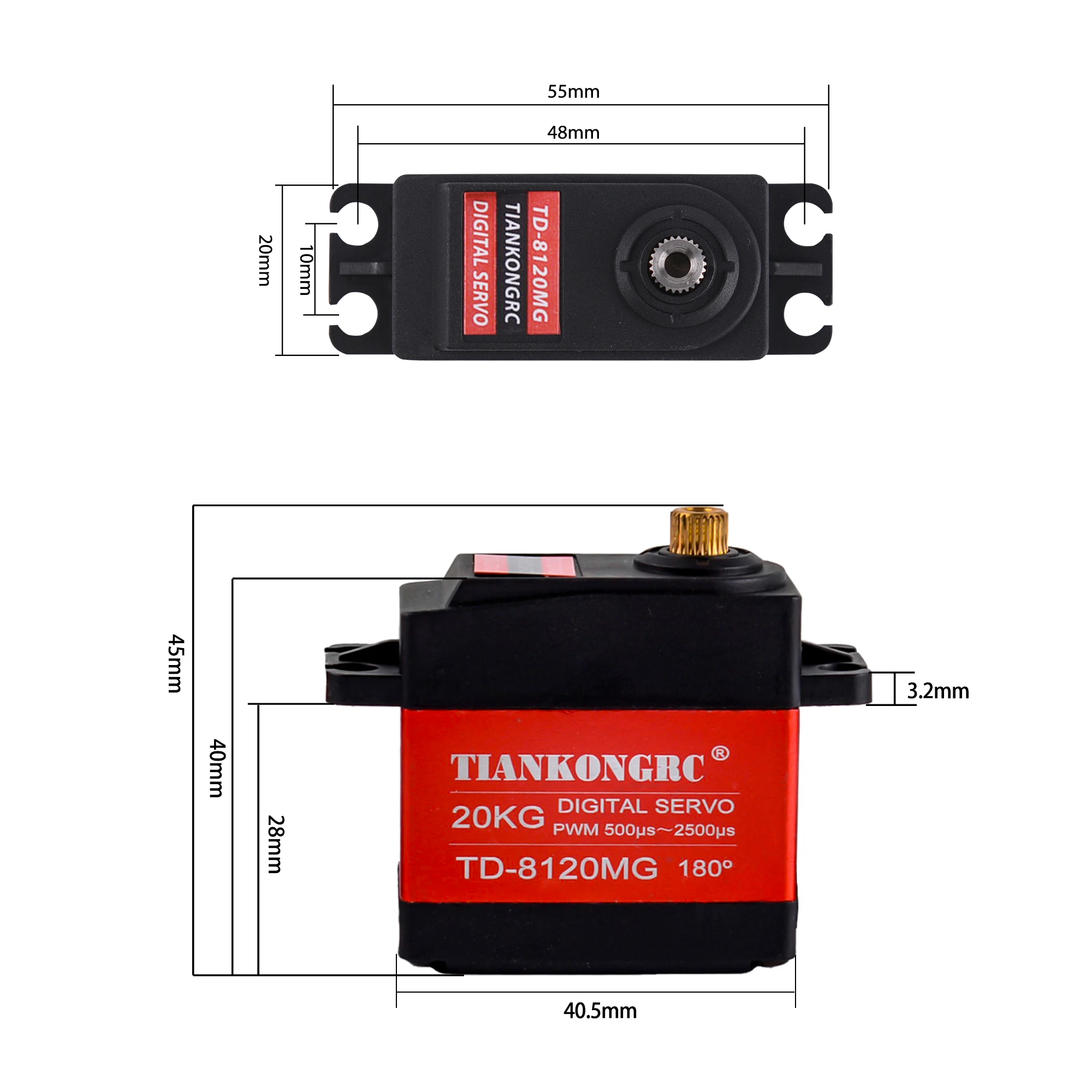 Servomotor Digital Micro TD-8120MG, engranaje de Metal de alto Torque, 20kg, para Arduino RC, coche, helicóptero, Robot, DIY, impermeable, 4 Uds.