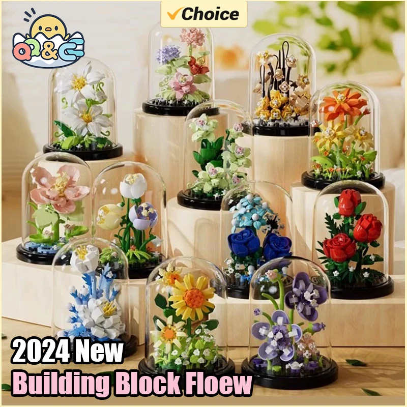 

Building Block Flower with Dust Cover Rose Favor Collection Building Toy Bricks Blocks Toys for Kids Birthdays Gifts Home Decor