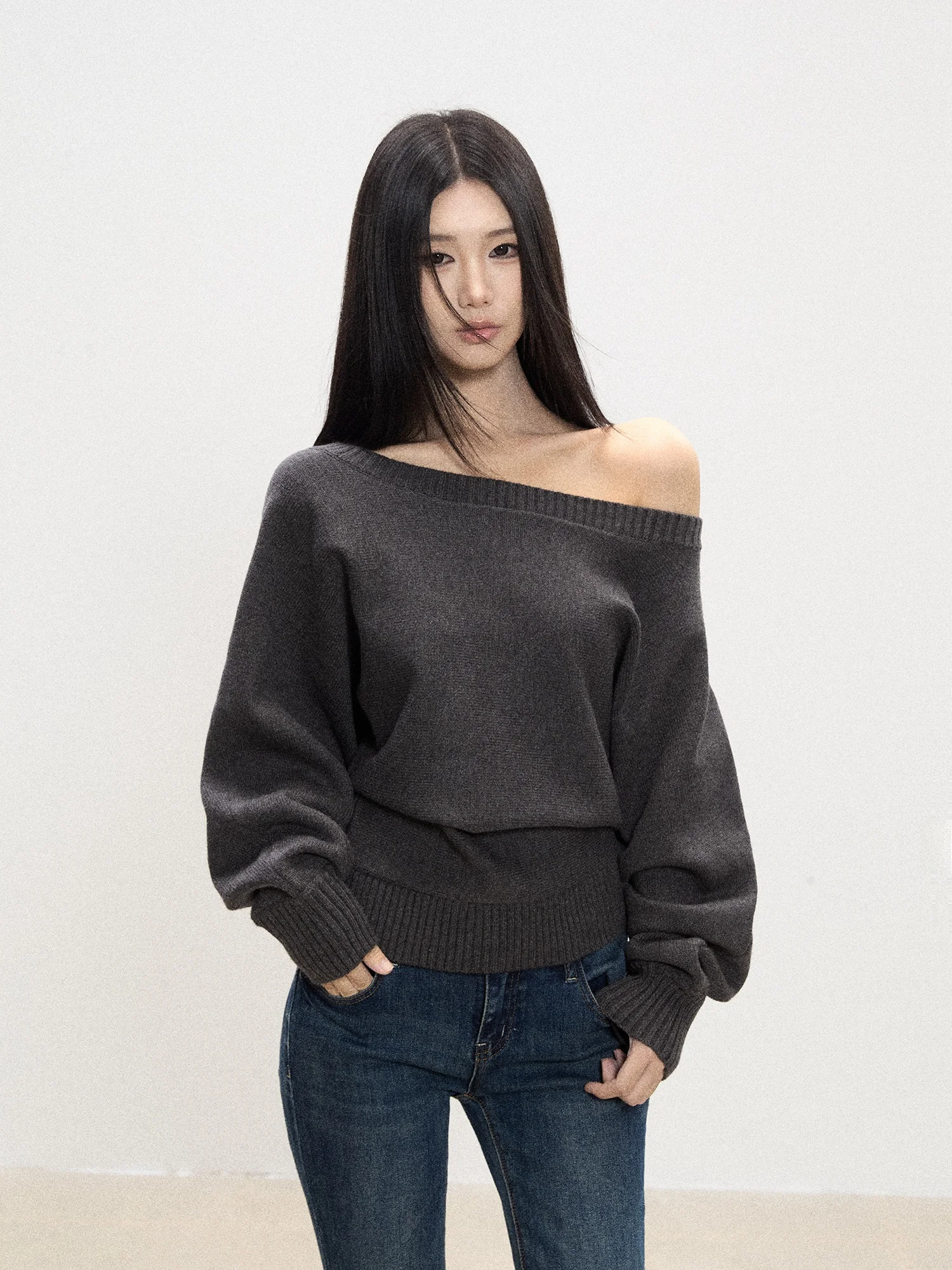 

Bla Casual oulder Bared Loose Knitted Sweater for Women Autumn New Sle Comfortable Slimming Effect Commute Sle Knitwear