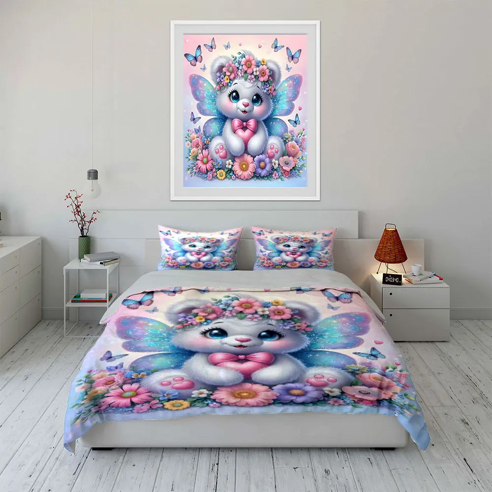 Fantasy garden with winged plush Print Soft Comfortable Duvet Cover Bedding Set Included 1*Duvet Cover  2*Pillowcases