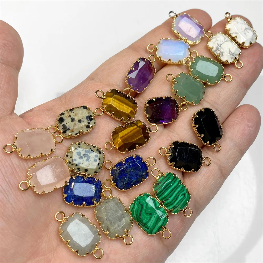 2 Stuks Charme Halfedelsteen Hanger Vierkante Dubbele Gat Connector Bedels Sieraden Maken Pendentifs