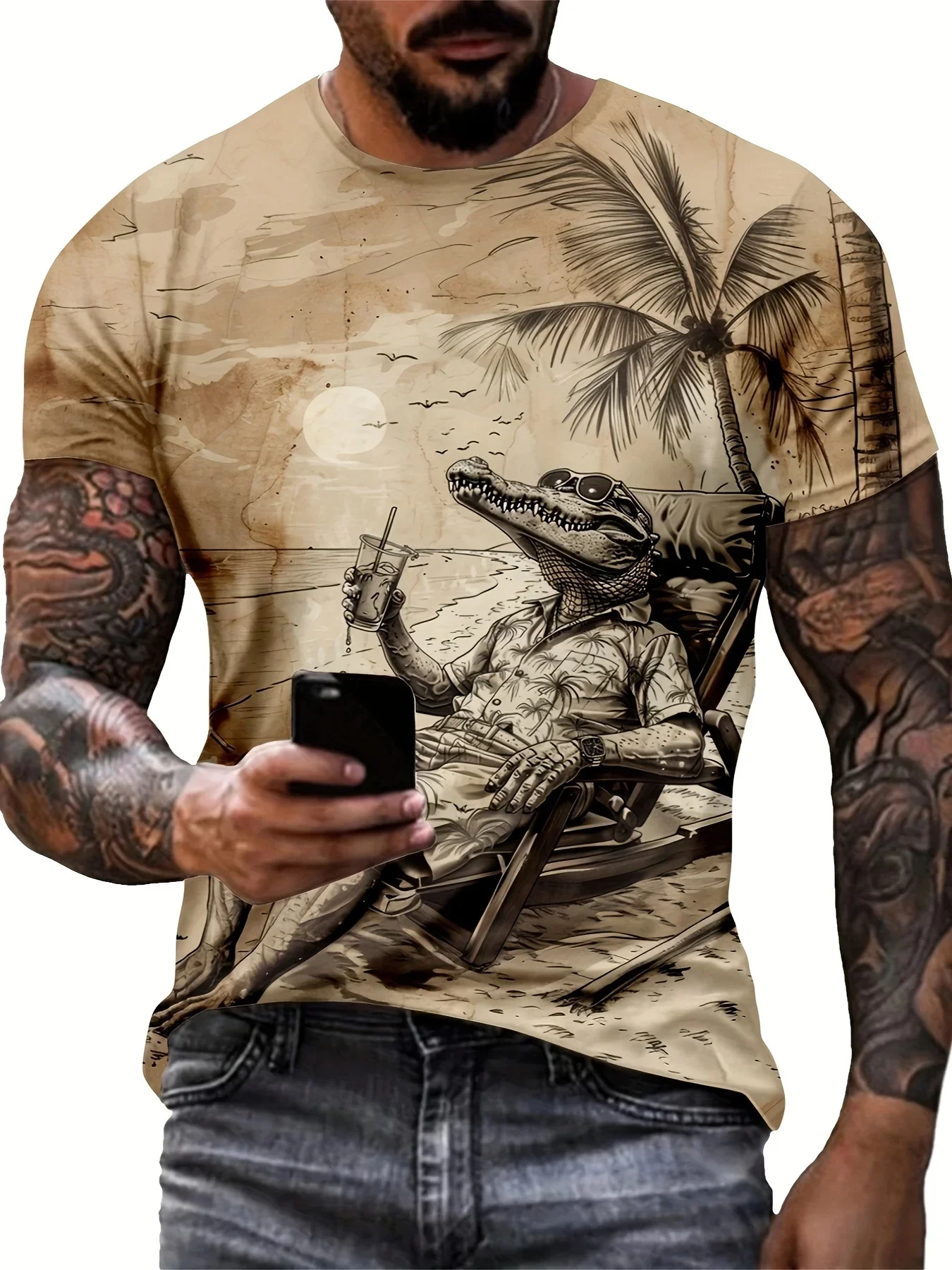 Men's Crocodile Graphic Print T-shirt Short Sleeve Crew Neck Tee Men's Clothing For Summer Outdoor Sportswear Casual T Shirts