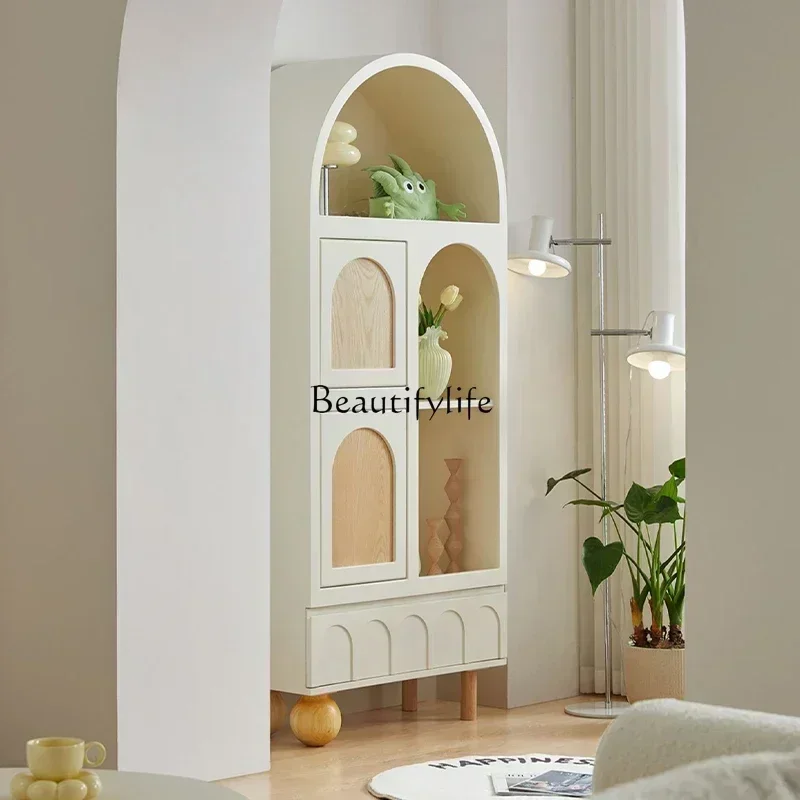 

09Z.American solid wood bookcase floor-to-ceiling bookshelf wine cabinet decorated against the wall