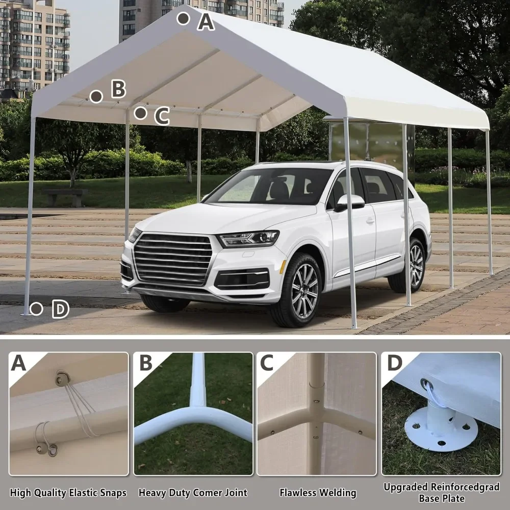 10x20 ft Upgraded Carport - Heavy Duty Carport Car Canopy with Removable Sidewalls and Doors - Portable Garage Shelter Boat