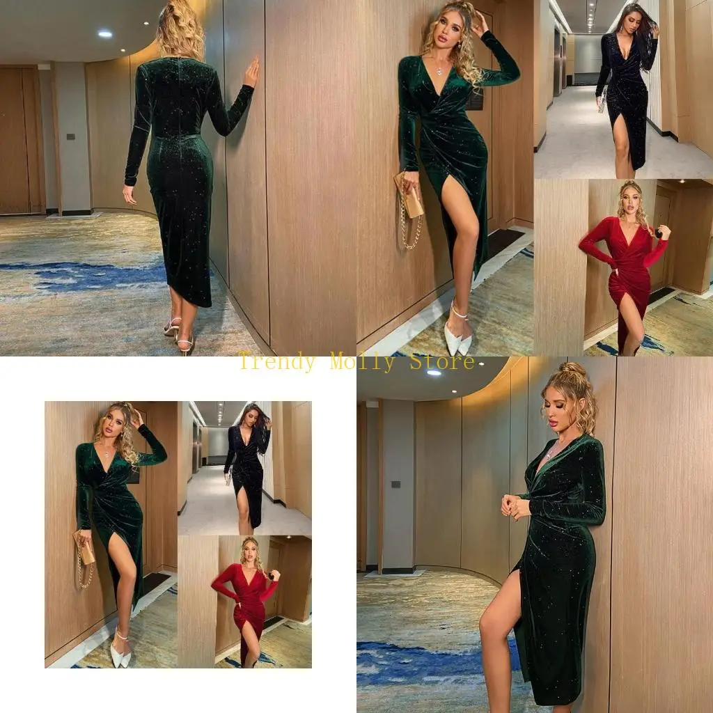 

N5KB Женская ретро -платье Bodycon Длинное боковое платье коктейль -платье с разделением элегантное платье с рюшами