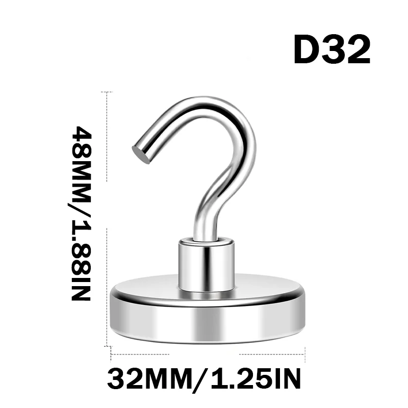SNE16/20/25/32/42 Magnetic Hooks -Easy to Install, Polished Metal, Suitable for Office, Kitchen, Garden, Keys, and Water Bottles