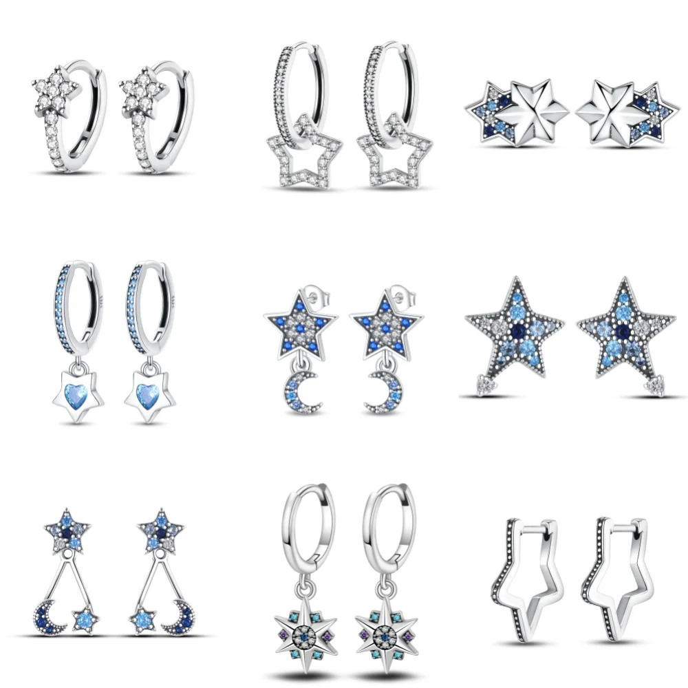 

925 Sterling Silver Vast Starry Sky Series Colorful Earrings Gradient Star Moon S925 Original Fashionable Gift Suitable for Girl