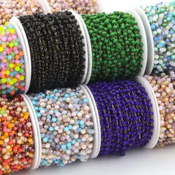 Aço inoxidável Cadeia Bead para DIY Fazer Jóias, Pedra de cristal, Correntes Colar, Pulseira Componentes, Descobertas, 1m