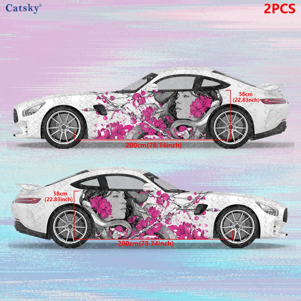 2pcs Fluorescent powder flower girl and snake sticker, suitable for cars and trucks, durable, fade-resistant, easy to install an