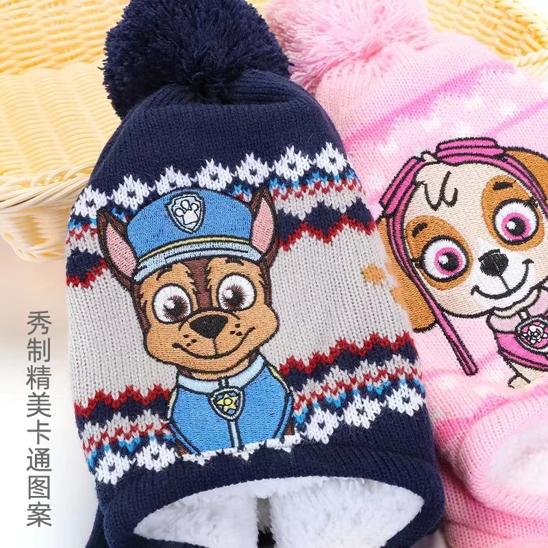 3PCS Genuine Paw Patrol Children Winter Hat Scarf Glove Whole set Cartoon Skye Chase Baby Boys Girls Caps Mittens Muffle