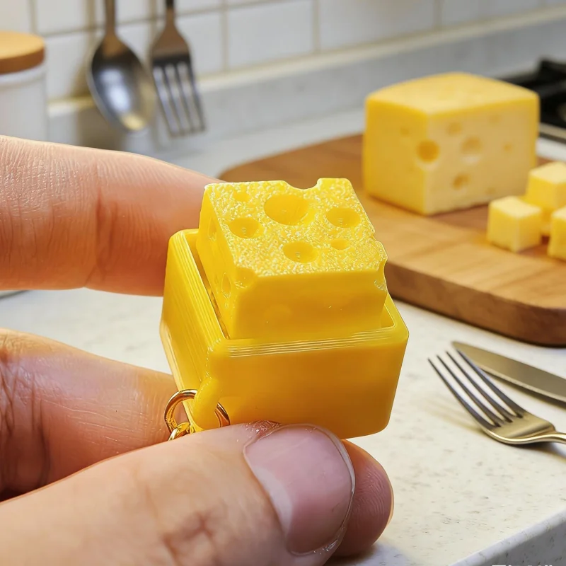 4-piece set of cheese-shaped stress-relief keychain pendants, mechanical button keychains, stress-relief clickers with mechanical keyboard feel