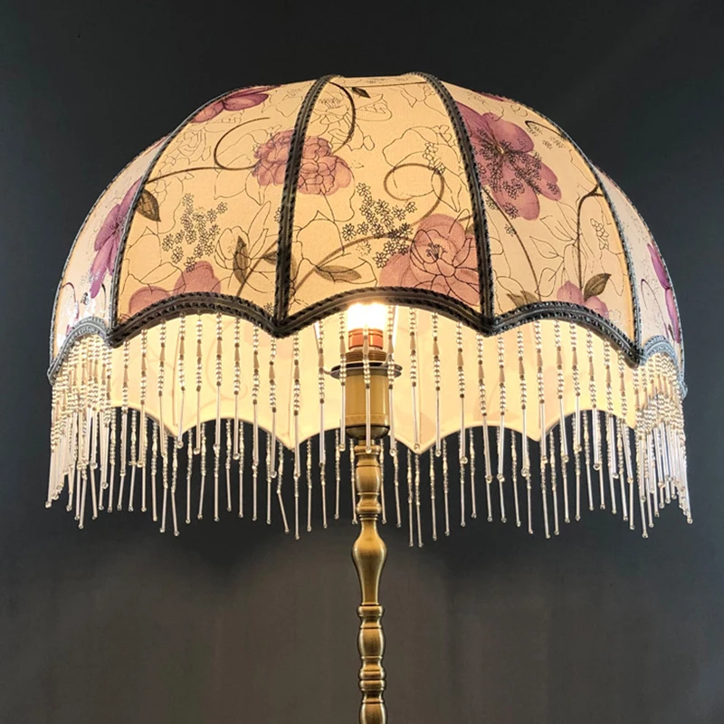 Luxury Bedside Lamp Cover E27 Cloth Classical Lamp Shade Tassel Bead Lamp Shade Retro European