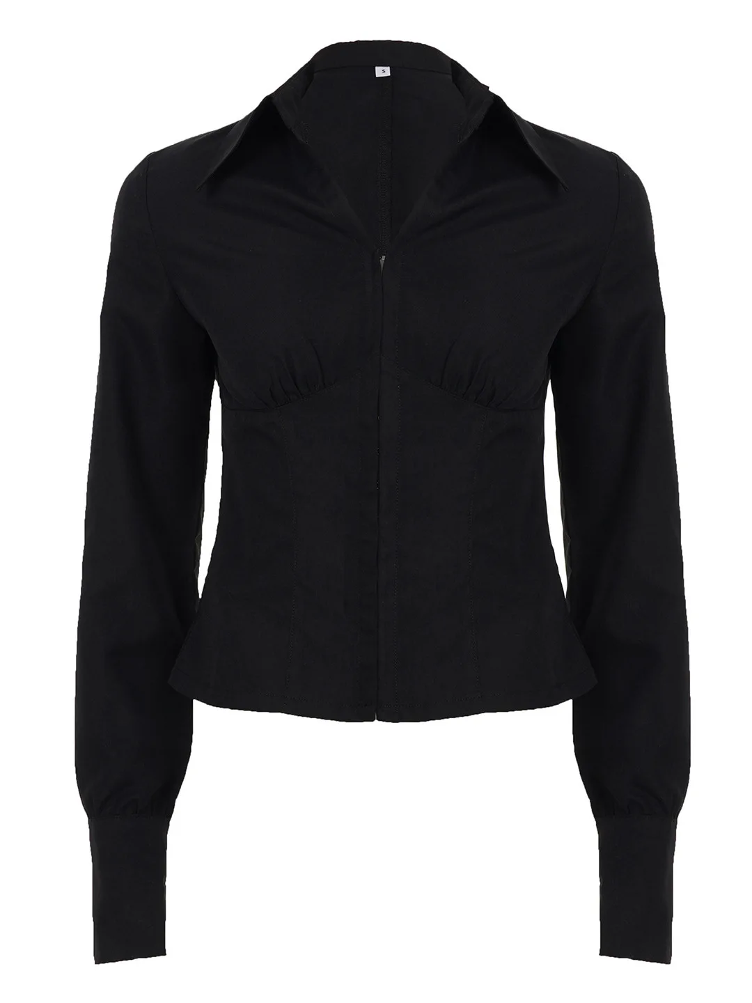 

Casual Long Sve Women's irt Simple Pure Color Collared Faionable Versatile Chinese Ethnic Sle Stage Costume