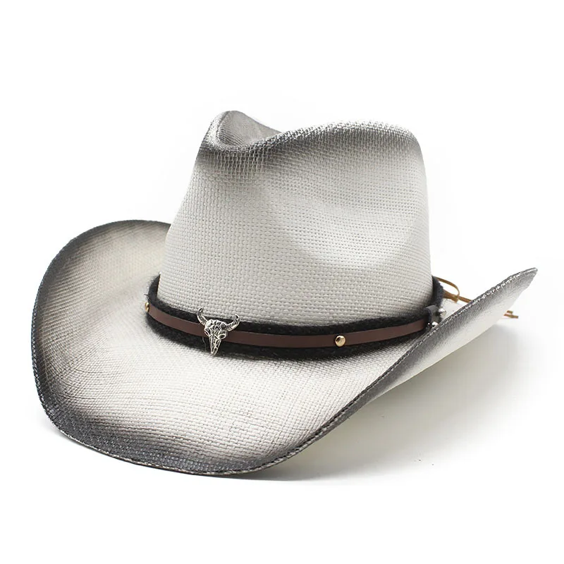 New Straw Hat Ethnic Style Cow Head Ethnic Style Western Style Straw Cowboy Hat Special Spray Paint Rolled Brim Sun Hat