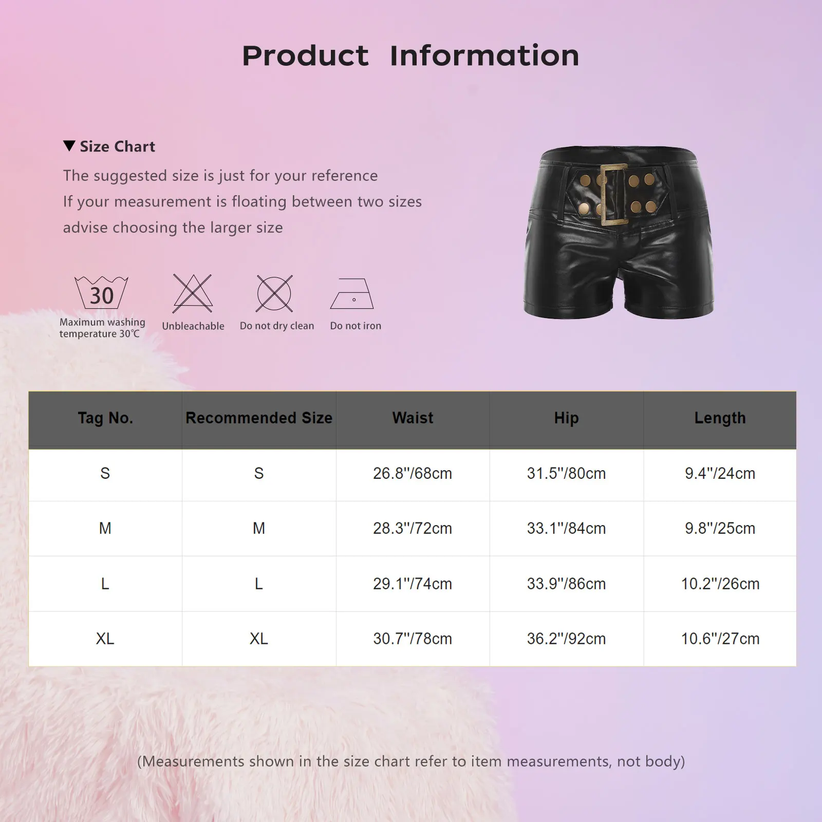 Women Low Rise Patent Leather Shorts with Double-breasted Belt Carnival Rave Party Hot Pants Dance Booty Shorts Night Club Wear